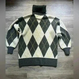 Pringle of Scotland X h&m Gray White Oversized Turtleneck Argyle Sweater Cozy S